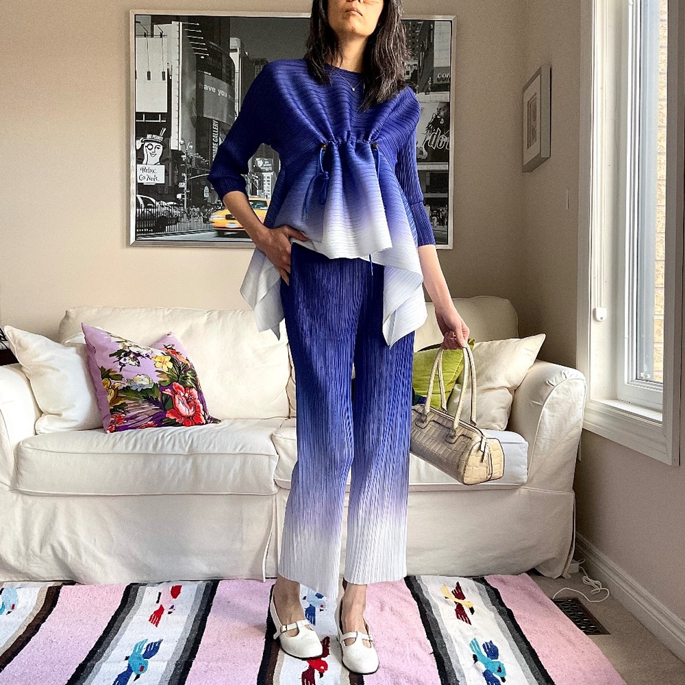 Micropleated blue ombre pants - Picture 1 of 13